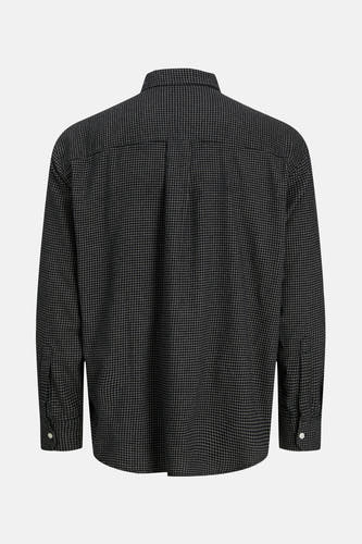 Chemise noire à manches longues de CORE by JACK & JONES, avec un fin motif à carreaux, vue de derrière.