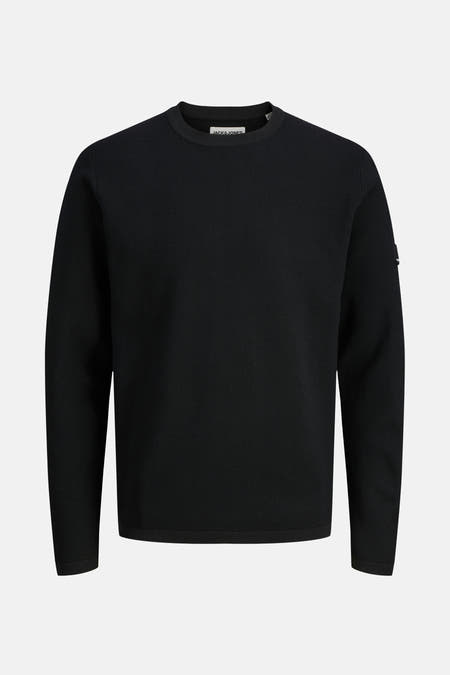 Pull noir avec col rond de CORE par JACK & JONES, avec un motif côtelé fin.
