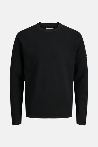 Pull noir avec col rond de CORE par JACK & JONES, avec un motif côtelé fin.