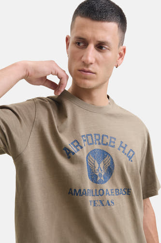 T-shirt Kaki à manches courtes de PREMIUM BLUE par JACK & JONES, avec une impression d'un logo Air Force.