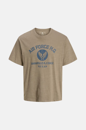 T-shirt Kaki à manches courtes de PREMIUM BLUE par JACK & JONES, avec un imprimé de l'armée de l'air américaine.
