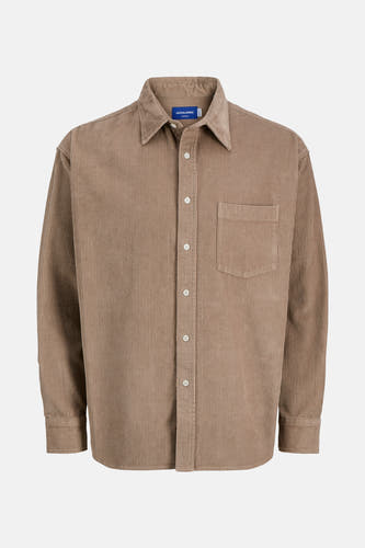 T-shirt brun à manches longues d'ORIGINALS BY JACK & JONES, texture rayée et poche poitrine.