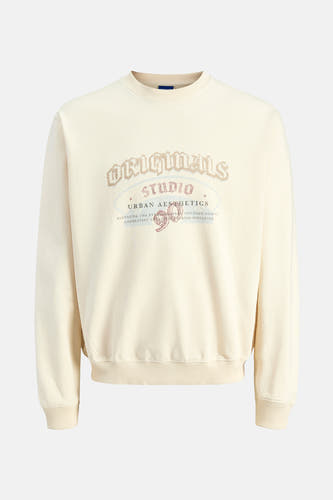 Gilet beige d'ORIGINALS BY JACK & JONES, avec imprimé sur la devanture et col rond.