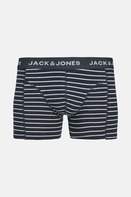 Boxer short bleu marine d'ACCESSORIES BY JACK & JONES, avec des rayures blanches et une ceinture élastique à logo.