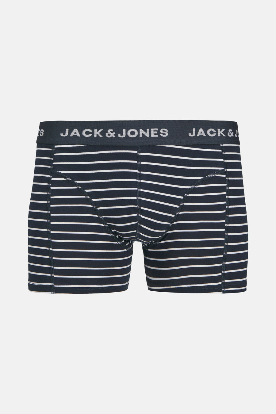 Boxer short bleu marine d'ACCESSORIES BY JACK & JONES, avec des rayures blanches et une ceinture élastique à logo.