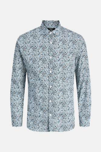 Chemise bleue à manches longues de PREMIUM by JACK & JONES, avec un motif floral subtil.