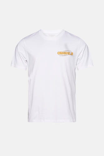 T-shirt blanc à manches courtes d'ORIGINALS BY JACK & JONES, avec une impression graphique sur la poitrine.