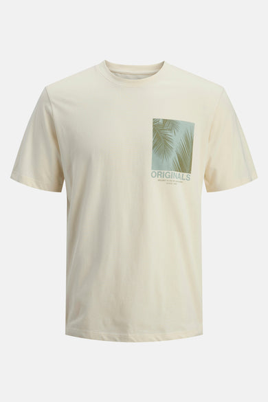 T-shirt beige avec imprimé de palmier.