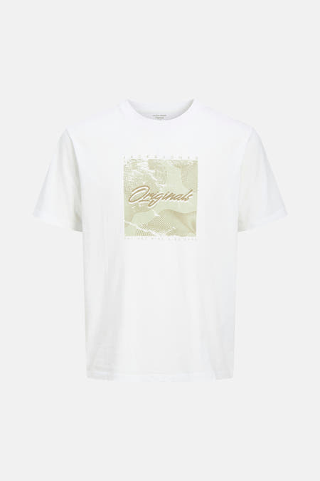 T-shirt blanc à manches courtes d'ORIGINALS par JACK & JONES, avec une impression graphique sur la partie avant.