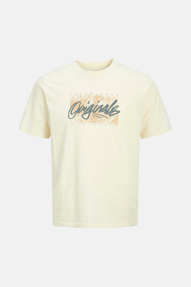 T-shirt écru à manches courtes d'ORIGINALS par JACK & JONES, avec une impression graphique sur la poitrine.