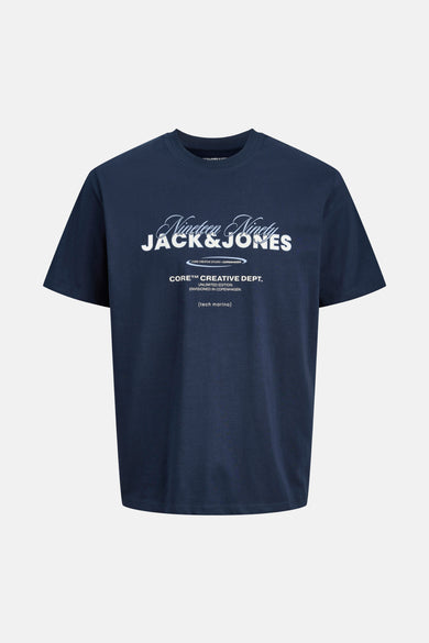 T-shirt bleu à manches courtes de CORE by JACK & JONES, avec une impression graphique sur la partie avant.