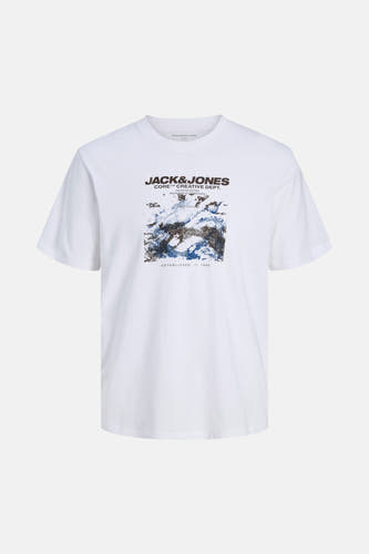 T-shirt blanc à manches courtes de CORE par JACK & JONES, avec une impression graphique sur l'avant.