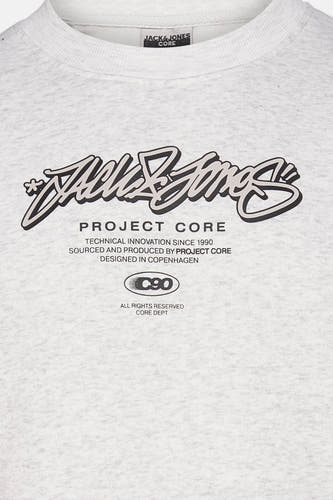 Gilet gris de CORE par JACK & JONES avec des imprimés graphiques et un logo sur la poitrine.