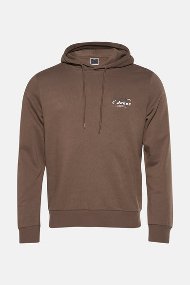 Gilet brun avec capuche de CORE par JACK & JONES, avec logo sur la poitrine.
