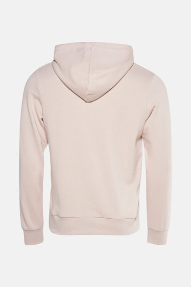 Gilet beige avec capuche de CORE BY JACK & JONES, vu de dos, avec des manches longues et des bordures côtelées.