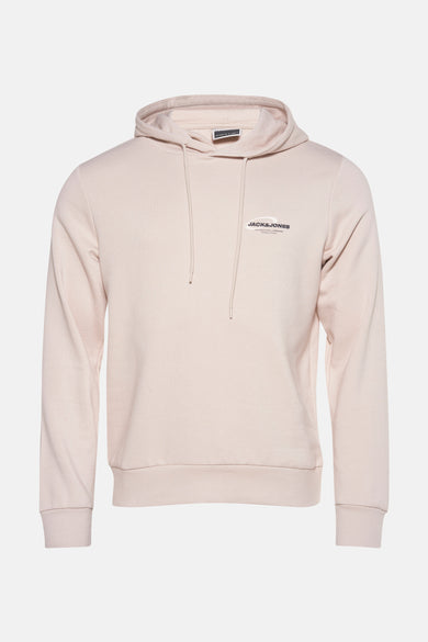 Gilet beige avec capuche de CORE by JACK & JONES, avec des cordons et un petit logo sur la poitrine.