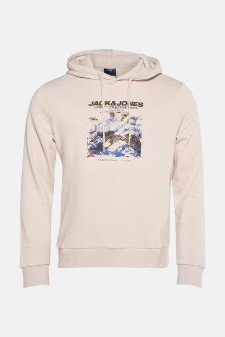 Gilet beige avec capuche de CORE BY JACK & JONES, vue arrière avec longues manches et design uni.