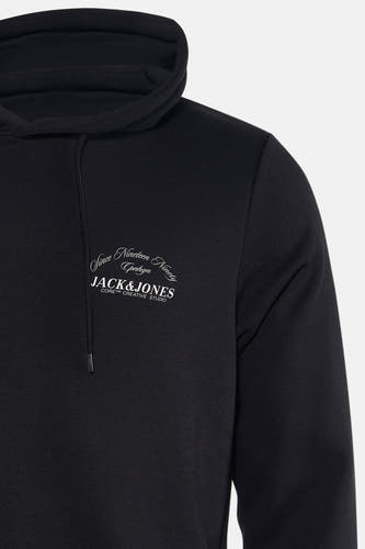 Gilet noir avec capuche de CORE BY JACK & JONES, avec un logo sur la poitrine et des cordons.