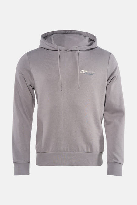 Pull-over gris avec capuche de CORE par JACK & JONES, avec des manches longues et des cordonnets.