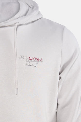 Pull-over gris avec capuche de CORE by JACK & JONES, avec impression de logo et cordons.