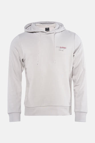Pull-over gris avec capuche de CORE BY JACK & JONES, avec logo sur la poitrine.