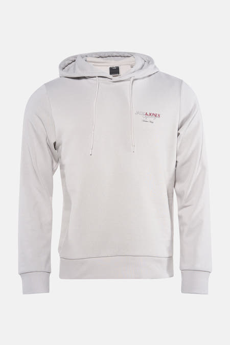 Pull-over gris avec capuche de CORE BY JACK & JONES, avec logo sur la poitrine.