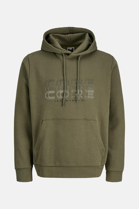 Pull-over vert de CORE BY JACK & JONES, avec des cordons de serrage et une impression du mot "CORE".