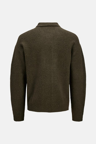 Gilet brun de PREMIUM BLUE par JACK & JONES, avec des manches longues et une texture mélangée, vu de l'arrière.