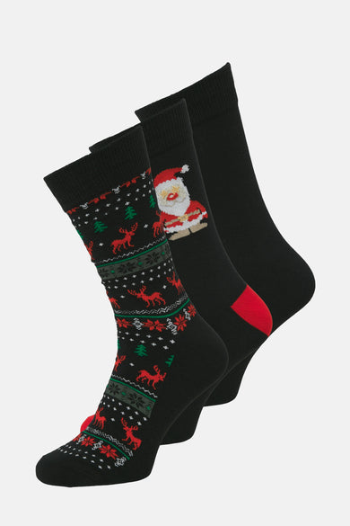 Chaussettes noires d'ACCESSORIES BY JACK & JONES, avec des motifs de Noël comme des rennes et des Pères Noël.