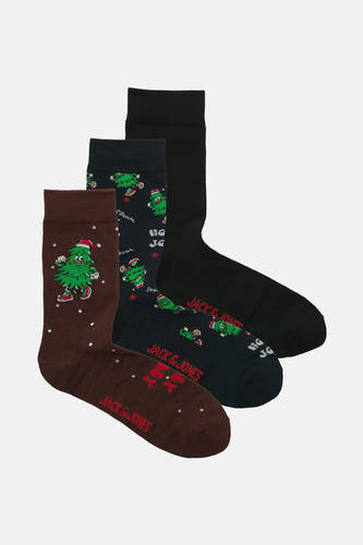 Chaussettes multicolores d'ACCESSORIES BY JACK & JONES, avec des motifs de sapin de Noël et du noir uni.