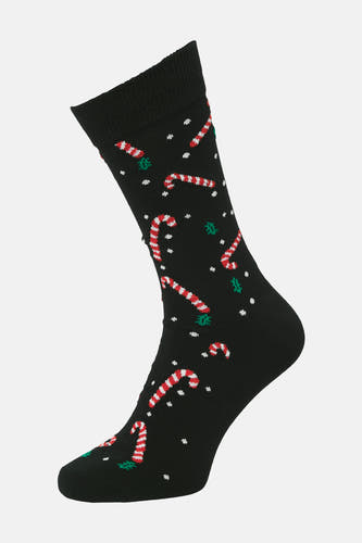Chaussettes noires d'ACCESSORIES BY JACK & JONES avec imprimé de Noël de bonbons et de flocons de neige.
