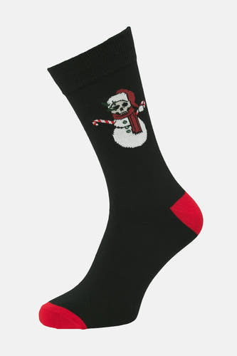 Chaussettes noires d'ACCESSORIES BY JACK & JONES avec des détails rouges et un flocon de neige squelettique de Noël brodé.