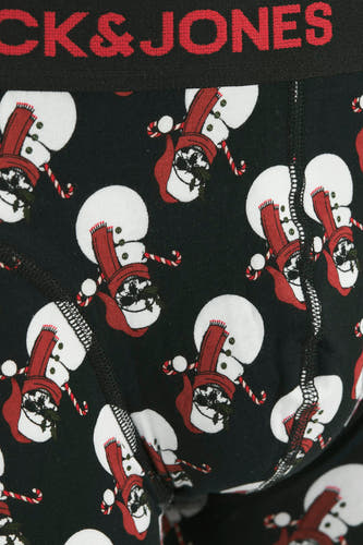 Sous-vêtements noirs d'ACCESSORIES BY JACK & JONES, avec motif de bonhommes de neige de Noël.
