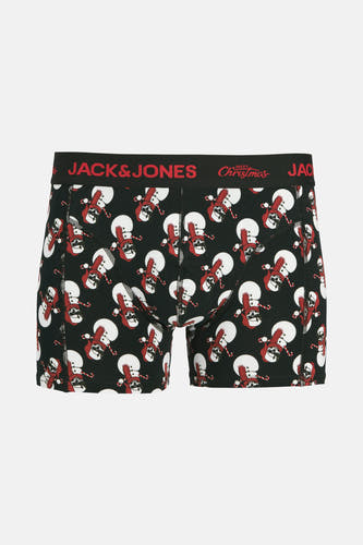 Shorts de boxe noirs d'ACCESSORIES BY JACK & JONES avec un motif festif de bonhommes de neige et de bâtons.