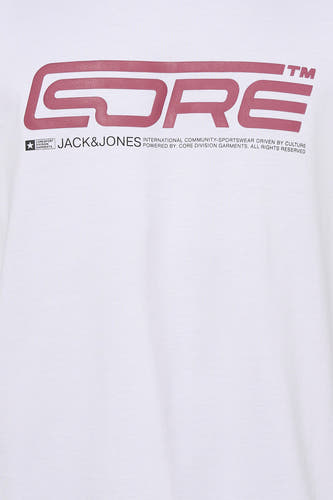 T-shirt blanc à manches courtes de CORE BY JACK & JONES, avec imprimé graphique sur la poitrine.