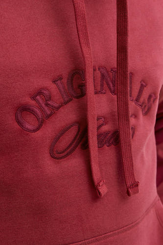 Gilet rouge avec capuche d'ORIGINALS BY JACK & JONES, avec logo brodé sur la partie avant.