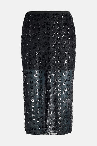 Longue jupe noire de JJXX, avec des volants à motif floral et une partie inférieure transparente.