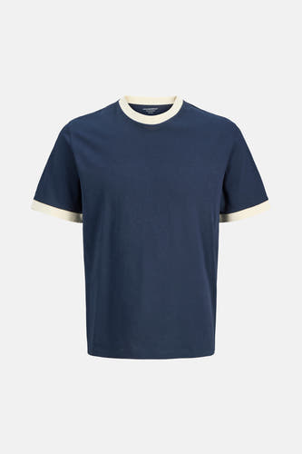 T-shirt bleu à manches courtes de ORIGINALS BY JACK & JONES, fini avec des passepoils contrastés.