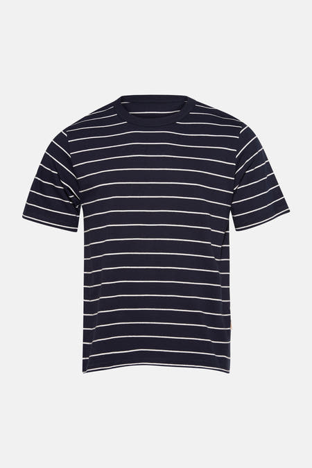 T-shirt bleu à manches courtes de ORIGINALS BY JACK & JONES, motif rayé et col rond.