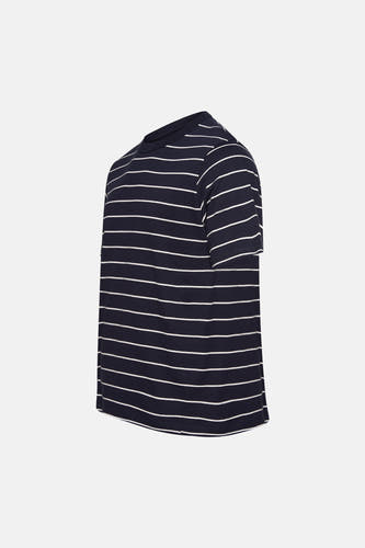 T-shirt bleu à manches courtes de ORIGINALS BY JACK & JONES, avec des rayures blanches horizontales.