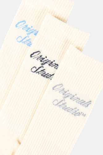 Beige sokken-multipack van ACCESSORIES BY JACK & JONES, met ribbels en geborduurde tekst.