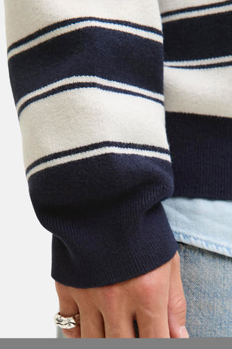 T-shirt bleu d'ORIGINALS BY JACK & JONES, avec des rayures horizontales et un bord côte visible.