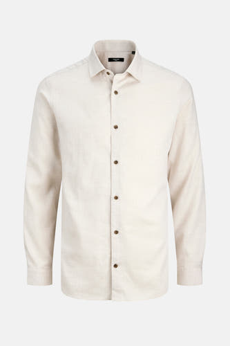 Chemise beige à manches longues de PREMIUM by JACK & JONES, avec fermeture boutonnée et une texture lisse.