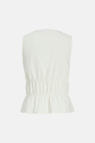 Chemisier blanc sans manches de JJXX, avec taille smockée et ourlet évasé, vue arrière.