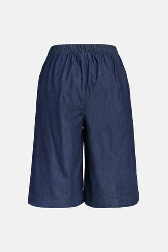 Short en jean bleu marine de JJXX avec taille élastique et jambes larges, vue de face.