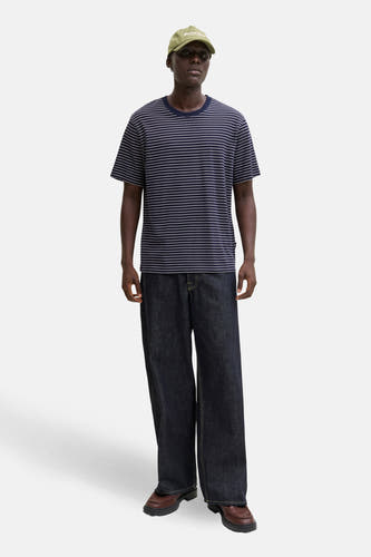 Blauw gestreept T-shirt met korte mouwen van Originals by Jack & Jones, met een ronde hals en casual pasvorm.