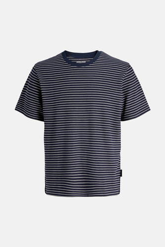 T-shirt à manches courtes rayé bleu de ORIGINALS by JACK & JONES, avec col rond.