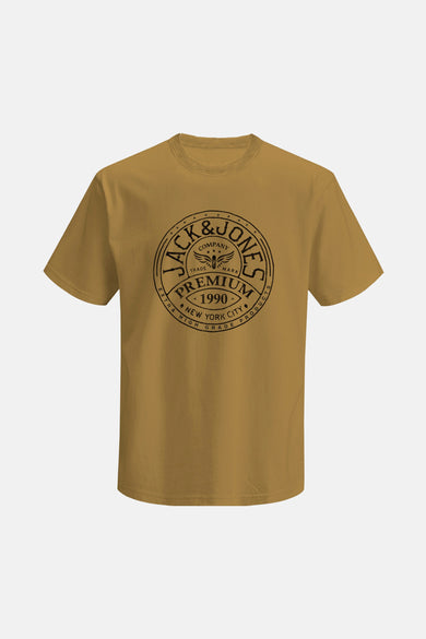 T-shirt brun à manches courtes de PREMIUM BLUE par JACK & JONES, avec une impression logo ronde.
