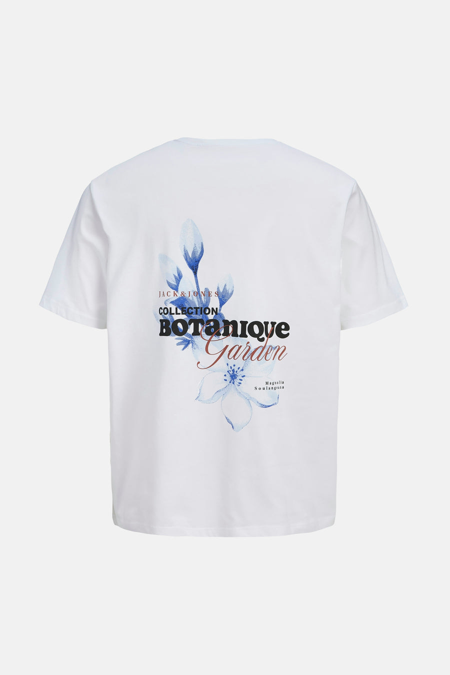 T-shirt blanc ORIGINALS BY JACK & JONES, avec imprimé botanique au dos et manches courtes.