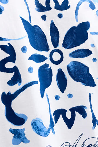 T-shirt blanc de ORIGINALS BY JACK & JONES avec un motif floral et abstrait en deux tons de bleu.